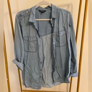 Denim look chambray button up shirt Express